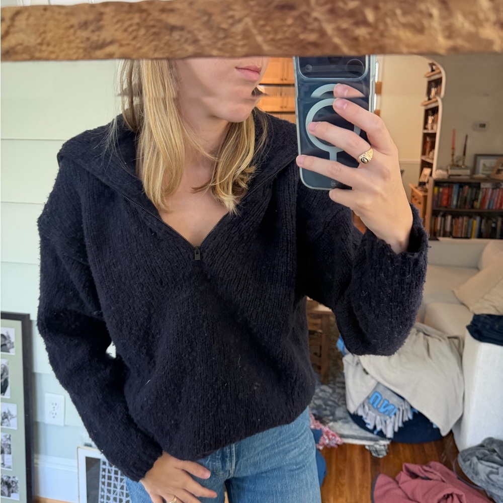 Vince Women's Navy Knit Zip-Front Sweater Jacket